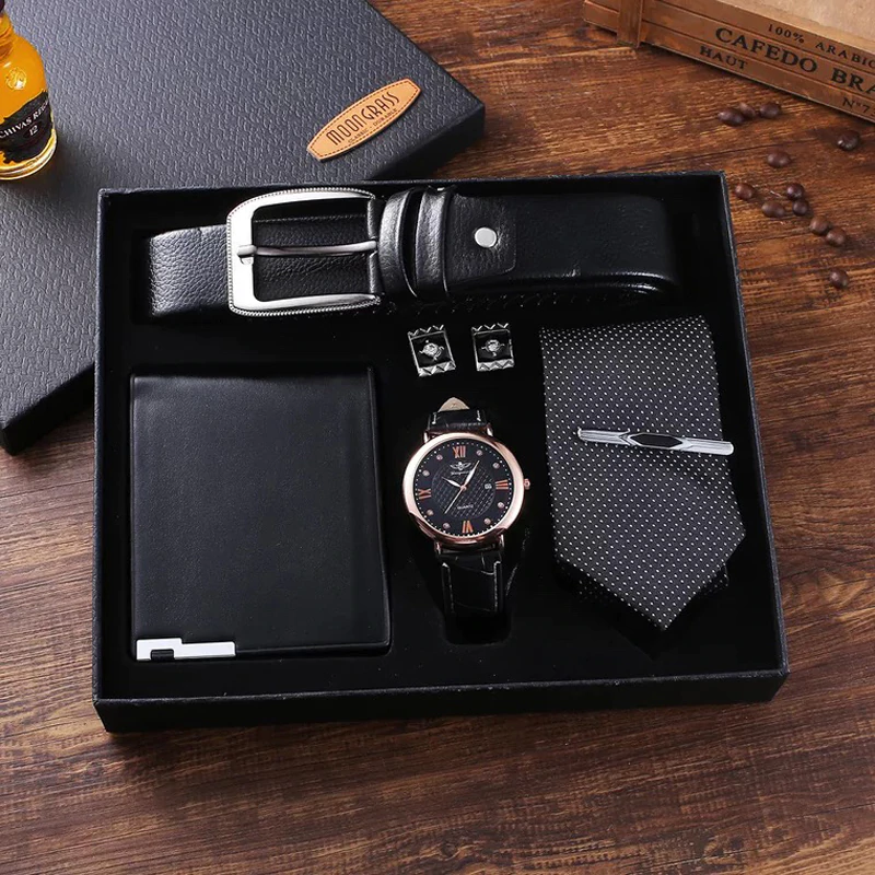 Pack Hombre (Reloj + Cartera + Cinturón + Corbata) - BLACK EDITION